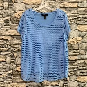 #07 Style & Co Periwinkle 2 Piece Eyelet Tank Set Short Sleeve Top Blouse XL